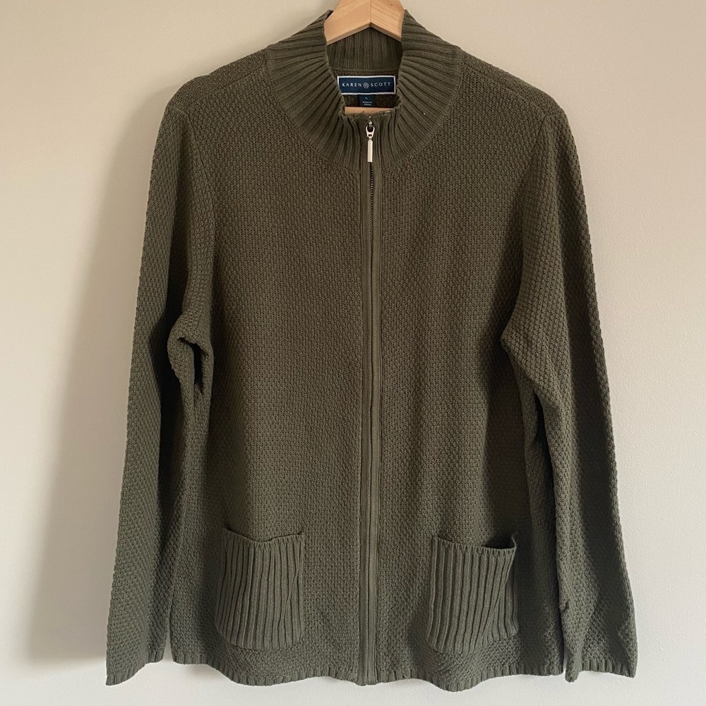 Karen Scott Full Zip Mock Neck Sweater